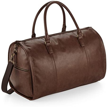 Weekender Reisetasche Robustes PU Kunstleder verwandelbar in Kleidersack mit Schuhfach Umhängetasche 54 x 33 x 29 cm in Schwarz oder Braun (Braun)
