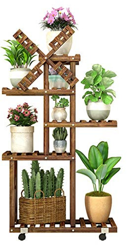 Pflanzenständer Verstellbarer Pflanzenständer Pflanzenhalter Mid-Century-Holz Massivholz Blumenständer mit 5 Ebenen Für das Wohnzimmer im Innenbereich Bodenstehender Pflanzenständer mit Riemenscheibe