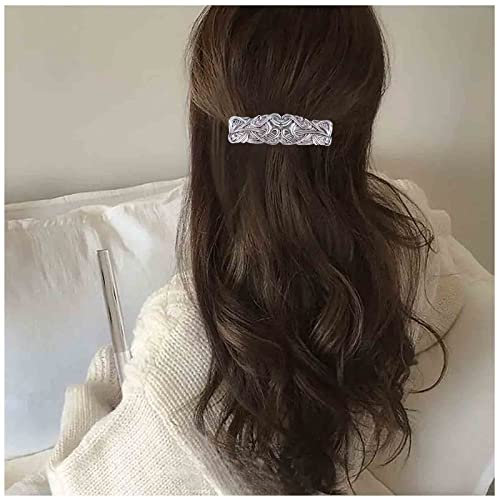 Yheakne Geometrische Haarspange im Vintage-Stil, Silber, gehämmerte Stange, Haarspange, rechteckig, Metall, Kopfspange, dekorative Kopfbedeckung, Haarschmuck für Damen und Mädchen (Silber)