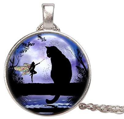 YAZILIND Gato a la luz de la luna Forma Collar colgante de piedras preciosas Joyas para niñas (plata)