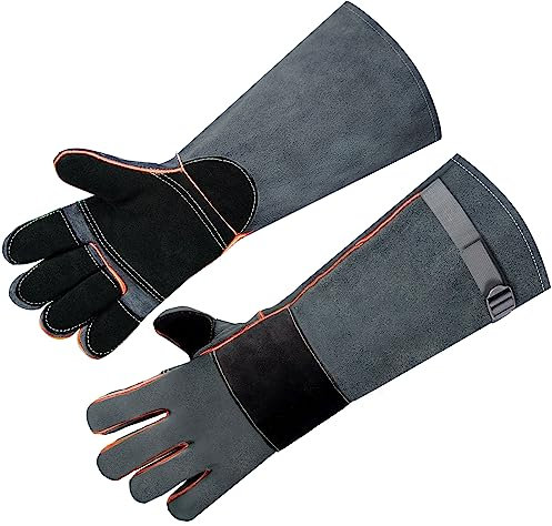 Leder Grillhandschuhe - Feuerfeste Unisex Ofenhandschuhe Mit Unterarmschutz, Wiederverwendbare Hitzebeständige Backhandschuhe für Grillen, Kochen, Backen, Draussen