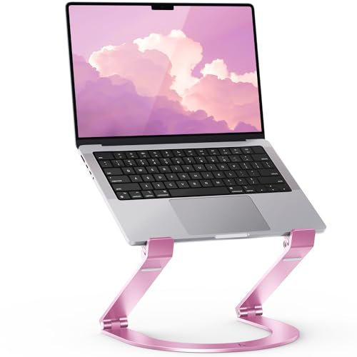 Maxonar Laptop Stand, Aluminum Ergonomic Laptop Riser Height Adjustable,Ventilated Foldable Laptop Holder for Desk Folds Flat for Portability, Compatible with MacBook, Samsung, Dell 11-15 Pink