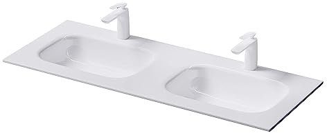 Mai & Mai Waschbecken Einbauwaschbecken Doppelbecken Mineralguss Waschtisch Waschplatz große Ablagefläche rechteckig Breite: 120cm Col04