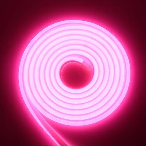 RGB Neon Ruban LED, 220V 288 LEDs/M, Etanche ip65 COB Flexible Étanche Découpable Silicone Bandeau Lumineuse Led pour Intérieur/Extérieur DIY Décoration,rose,3M