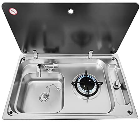 LecMy RV Gas Stove Cooker, Multifunctional Folding With Sink Kitchen Gas Stove Sink Two-In-One Caravan Hidden Single-Head Stove For Outdoors, for RV Caravan, Camping, Boating Bar Hand Sink