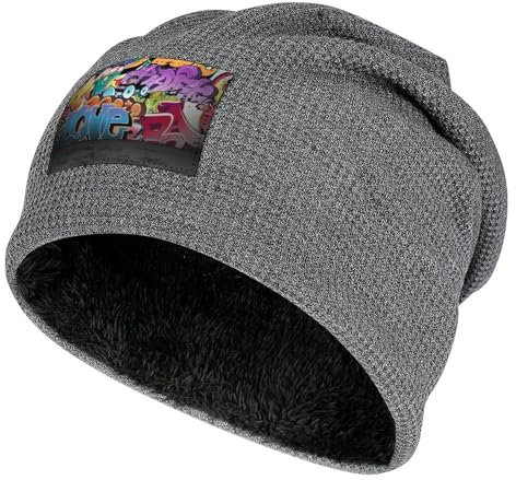 HABXNJF Slouch Beanie Mütze Graffiti Hip Hop Beanie Mütze Skull Cap für Winter Herren Damen, dunkelgrau-Graffiti Hip Hop, One size