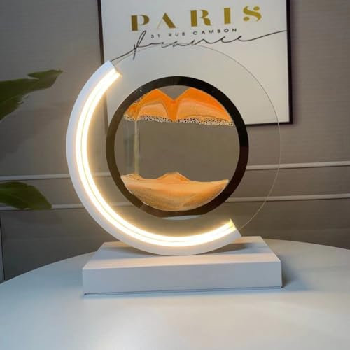 AVCULT Cadre Sable Mouvant, 3D Art du Sable en Mouvement Lampe De Peinture De Sable Qui Coule Cadre Sablier LED en Verre Rond pour Adultes La Décoration (Color : E, Size : Three-Color Switch)