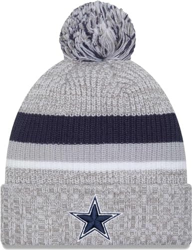 New Era Dallas Cowboys NFL Strickmütze mit Bommel, Unisex, für Erwachsene, Grau meliert, Marineblau, GRAU, Einheitsgröße