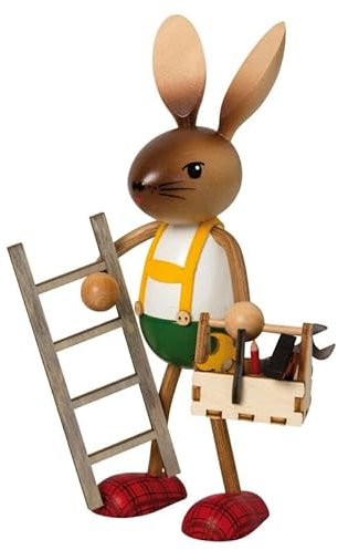 Drechslerei Kuhnert - Osterdekoration/Osterhase - Kuhnert Hase Handwerker, aus Holz, Größe: stehend ca. 19 cm, EIN Original aus dem Erzgebirge, Made in Germany