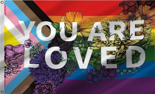 JOLCAHEU You Are Loved Pride-Flagge, 90 x 152 cm, Regenbogen-Transgender-LGBT-Flagge mit 2 Messingösen, strapazierfähiges Polyester (90 x 152 cm)