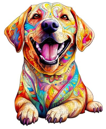 Holzpuzzle Erwachsene, Gelber Labrador Holzpuzzle, Einzigartig Hund Puzzle, Schöne Geschenkverpackung, Erwachsene Kinder Familie Spiel, Geburtstagsgeschenk (L-34.5 * 27.6cm-210 Stücks)