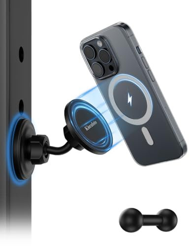 Kiorafoto Gym Magnetic Phone Holder for MagSafe, Dual Magnetic Phone Mount Gym Phone Holder Magnet mit Double Ball Head Locking Angle Kompatibel mit iPhone 15 14 13 12 Pro Max Plus, Mag-Safe Case