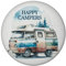 Campingwagen Magnet rund mit Spruch Happy Campers Ideal für Wohnwagen Caravan Perfekt für Reisen Urlaub am Campingplatz