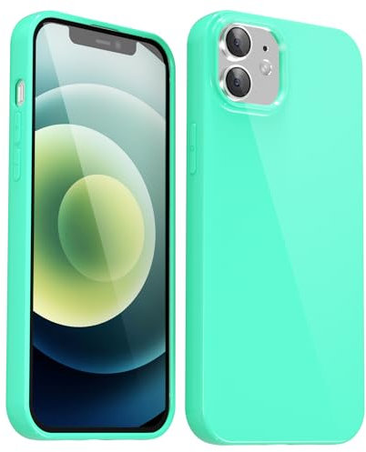 Svanove for iPhone 12/ iPhone 12 Pro Case Silicone, Glossy Soft Rubber Gel Jelly Cute Protective Plastic Simple Plain Phone Case Cover for Women Girl, Slim Thin Flexible Shockproof TPU, Mint Green