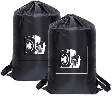 Maishijie 2 x strapazierfähige Wäschesäcke aus Baumwollleinen (Schwarz-1)
