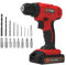 Werktough Cordless Drill Driver 20V Lithium Battery 1500MA 1h Fast Charger with 8pcs HSS Drill and 8pcs CRV bits