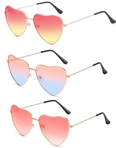 PVFZXS 3 Paar Sonnenbrille Herz, Herz Sonnenbrille, Herzsonnenbrille, Herz Brille, Herzen Sonnenbrille, Herz Brillen, Brille Herz, Sonnenbrillen Herz, Sonnenbrille Herzen