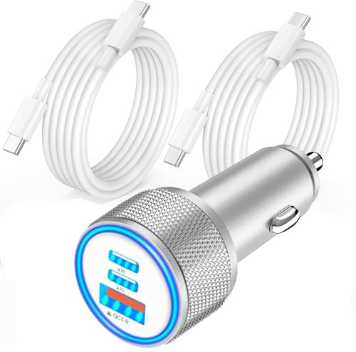 USB C Car Charger for iPhone 16, BAOYUANDA 67W 3-Port USB-C & USB-A Fast Car Charger Cigarette Lighter with 2Pack 3FT USB C to C Cable Fast Charging for iPhone 16/15/16 Plus/16 Pro/16 Pro Max, iPad