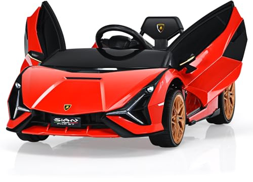 COSTWAY 12V Kids Electric Ride on Car with Remote Control, LED Lights, MP3, Music, Spring Suspension, Licensed Lamborghini Battery Powered Toy Vehicle for Boys and Girls (Red)