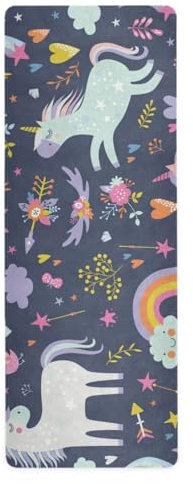 Yogamatte mit Einhorn-Muster, ungiftig, Naturkautschuk, rutschfest, 180 x 66 cm, Violett