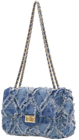 Milisente Damen-Umhängetasche, klein, gesteppt, Denim-Tasche, Kette, Clutch, Geldbörsen und Handtaschen oder Crossbody-Tasche für Abendveranstaltungen, formelle Partys