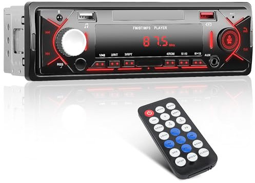 Hikity Radio Coche Bluetooth 5.0 Manos Libres, Autoradio Bluetooth Coche Pantalla 1 DIN Reprooductor MP3, Estéreo Coche 1 DIN con FM AUX 2USB