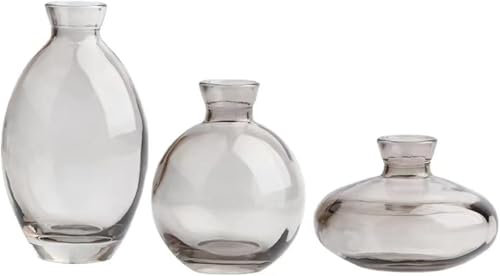 YUEKOPOU Glasvase, Leichtes Luxus-Vasen-Set, hochwertige Retro-Desktop-Glasornamente, französische Heimdekorationsornamente(Grey 3 Piece Set)