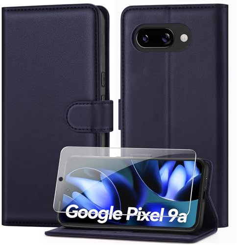ivencase Compatible with Google Pixel 9a Case with 1 Screen Protector, PU Leather Flip Wallet Phone Case with Card Slots Stand [RFID Blocking] Magnetic Closure for Google Pixel 9a - Navy Blue