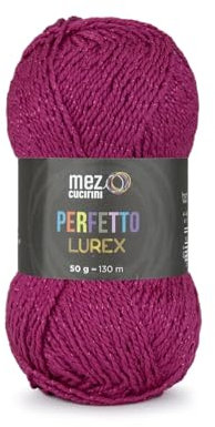 1 Gomitolo da 50 gr. lana Perfetto Lurex, marca Mez Cucirini, 97% acrilico morbido 3% poliestere lunghezza metri +_ 130 da lavorare con ferri o uncinetto 4/4,5 (02150 FUCSIA-LUREX FUCSIA)
