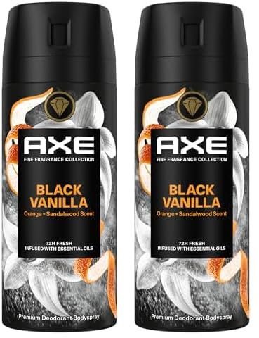 Axe Fine Fragrance Collection Premium Bodyspray Black Vanilla Deo ohne Aluminium für 72 Stunden Frische 150 ml (Packung mit 2)