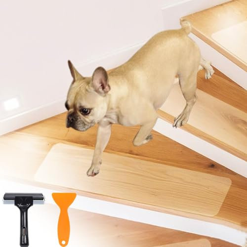 Treppenstufen Matten Antirutschmatte, Stufenmatten Selbstklebend 15 x 80 cm, 15 Stück Transparent Rutschfeste Klebeband Treppenteppich, Anti Rutsch Streifen Treppenmatten für Holzstufen Boden Rutschsc