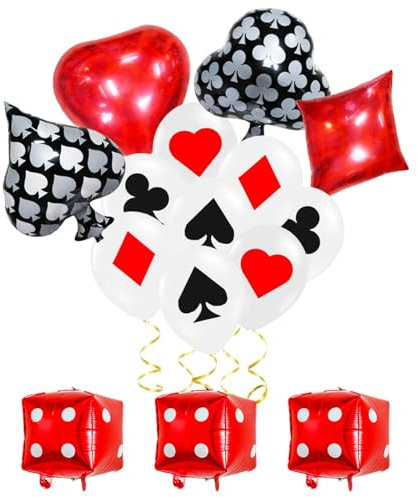 ParPix 15 Stk Casino Deko Party Luftballons Set, Casino Poker Folienballon, Las Vegas Deko Ballon, Schwarz Weiß Rot Poker Luftballon,Casino Ballons,Poker Thema Geburtstag Deko Luftballon,Würfel Ballon