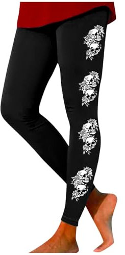 Cexiakong Totenkopf Leggings Damen Skelett Yogahose Spinnennetz Blood Drucken Sportleggins Elastisch Blickdicht Yogahose Gym Sporthose High Waist Lang Leggings