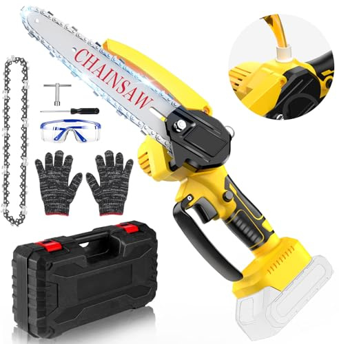 8-Zoll-Mini-Kettensäge, Akku-Kettensäge mit 650-W-Bürstenlosmotor, 2300 U/min Mit 2 Ketten und Sicherheitsverriegelung, Handkettensäge für Gartenscheren, Astscheren, Holzschneiden(Keine Batterien)