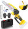 Mini motosega da 8 pollici a batteria,Motosega Elettrica 650W, Elettrosega Compatta Sega da Potatura con 2 Chains e Blocco di Sicurezza,per taglio legno e potatura alberi (giallo)