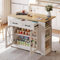 Seyakany isla central cocina portátil con mesa de comedor plegable, almacenamiento abierto, toma de corriente, puerto USB, puerta de cristal, laminado ajustable, ruedas con frenos para, 120x65x92
