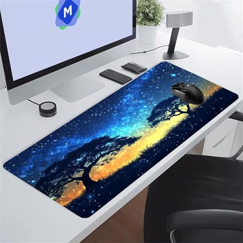 Arbres Ciel Étoilé Tapis de Souris de Jeu 1500x800x2 mm Grand Tapis de Souris Gaming sous-Main Bureau Gamer Large avec Base Antidérapante Tapis de Clavier Lavable pour Gamer PC