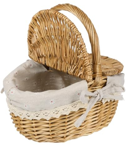 Abaodam Osterkorb Weide mit Deckel & Griff – Ovaler Picknickkorb für Kinder & Osternest – Kleiner Weidenkorb zum Befüllen für Eiersuche – Vintage Geschenkkorb & Deko – 26x18x13cm