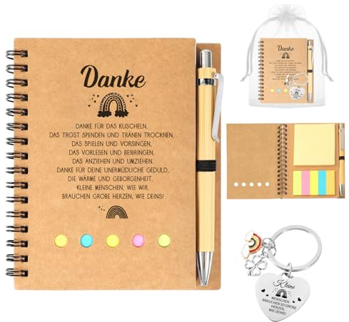 HweeWanX Abschiedsgeschenk Erzieherin mit Notizbuch & Schlüsselanhänger | Dankeschön Geschenke Set Abschiedsgeschenk Lehrerin, Erzieherin & Lehrerin Geschenk für Schule, Kita & Kindergarten