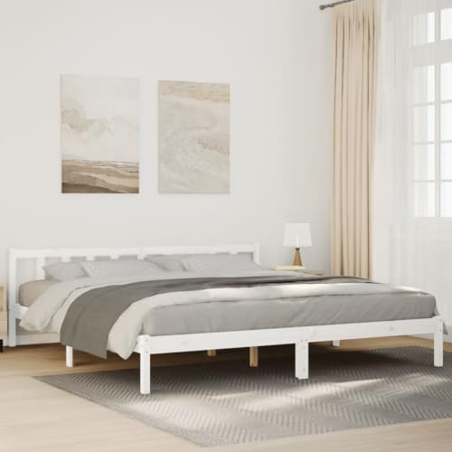 Runheo Massivholzbett Extra Lang, Weiß 200x220 cm, Kiefernholz, Robustes Bettgestell für Schlafzimmer, Stabile Unterstützung, Langlebiges Möbelstück