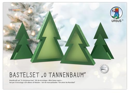 Ursus 2177 00 00 - Bastelset O Tannenbaum, 300 g/m² Fotokarton, Set zum Basteln von Tannenbäumen in Dunkelgrün, inkl. 115 g/m² Transparentpapier und Bastelanleitung