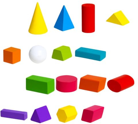 DIKACA Lernspielzeug als Didaktisches Unterrichtsmaterial für Mathematik with 3-d Geometrischen Formen Geometrische Körper Holz Zufällige Farbe für Kinder