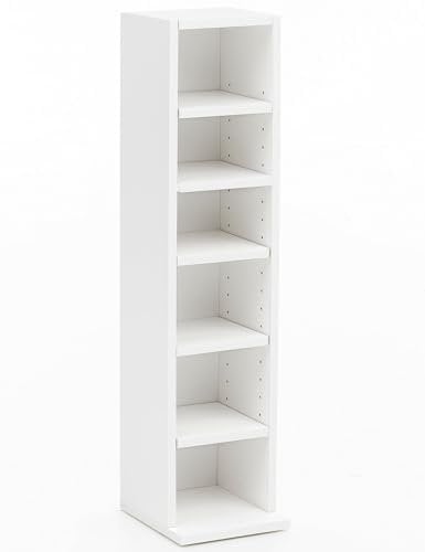 FineBuy Étagère de Rangement pour CD 21x91x25,5 cm Bibliothèque Blanche Ouverte | Étagère sur Pied Moderne avec Compartiments | Étagère Colonne Salon