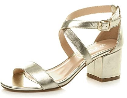 AJVANI low medium block heel crossed straps casual evening party strappy sandals size 7 40