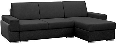 MOEBLO Ecksofa mit Schlaffunktion mit Bettkasten Sofa Couch L-Form Polstergarnitur Wohnlandschaft Polstersofa mit Ottomane Couchgranitur mit Bettfunktion - Aldo (Schwarz, Ecksofa Rechts)
