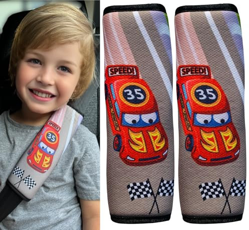 HECKBO 2x Kinder Auto Gurtpolster Gurtschutz Racing Rennauto Motiv - Mädchen Sicherheitsgurt Polster für Kinder und Babys- Ideal für jeden Gurt Autositzerhöhungen Kinder Fahrradanhänger Fahrrad