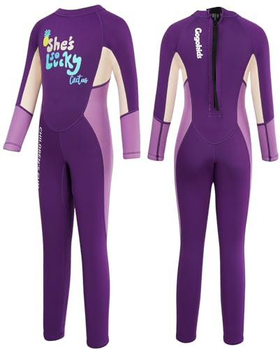 Gogokids Kinder Neoprenanzüge Thermische Badeanzüge, Mädchen Rash Guard Einteiler Bademode 2.5mm Neopren Taucheranzug Schnorchelanzug UV-Schutz 50+, L