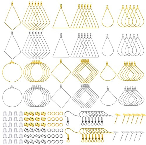 TOAOB 392 Pezzi Ganci Orecchini Anallergici per Fai da Te 6 Stili Ciondolo Chiusura Geometrico Cerchio Silicone e Anelli Aperti per Creazione di Gioielli Argento Oro Tono