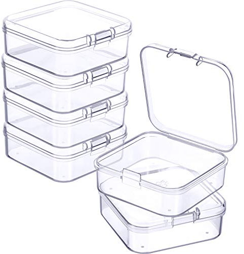 Jetec 6 Stücke Kleine Klar Kunststoff Perlen Aufbewahrung Behälter Box mit Klappdeckel zum Sammeln von Kleinen Gegenständen, Visitenkarten, Spielstücken, Schmuck (2,13 x 2,13 x 0,79 Zoll)