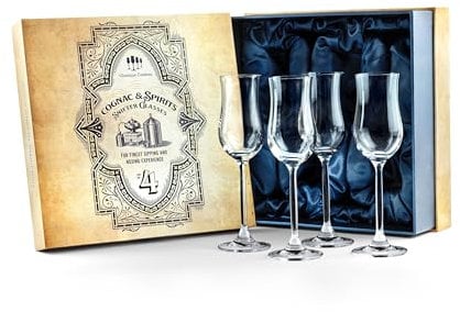 GLASSIQUE CADEAU Kleine Tulpenförmige 120 ml Cognac, Brandy, Armagnac und Dessertwein Gläser | 6er Set | Kristall Spülmaschinenfeste Cognacgläser mit Langem Stiel | Verkostung Geschenkset